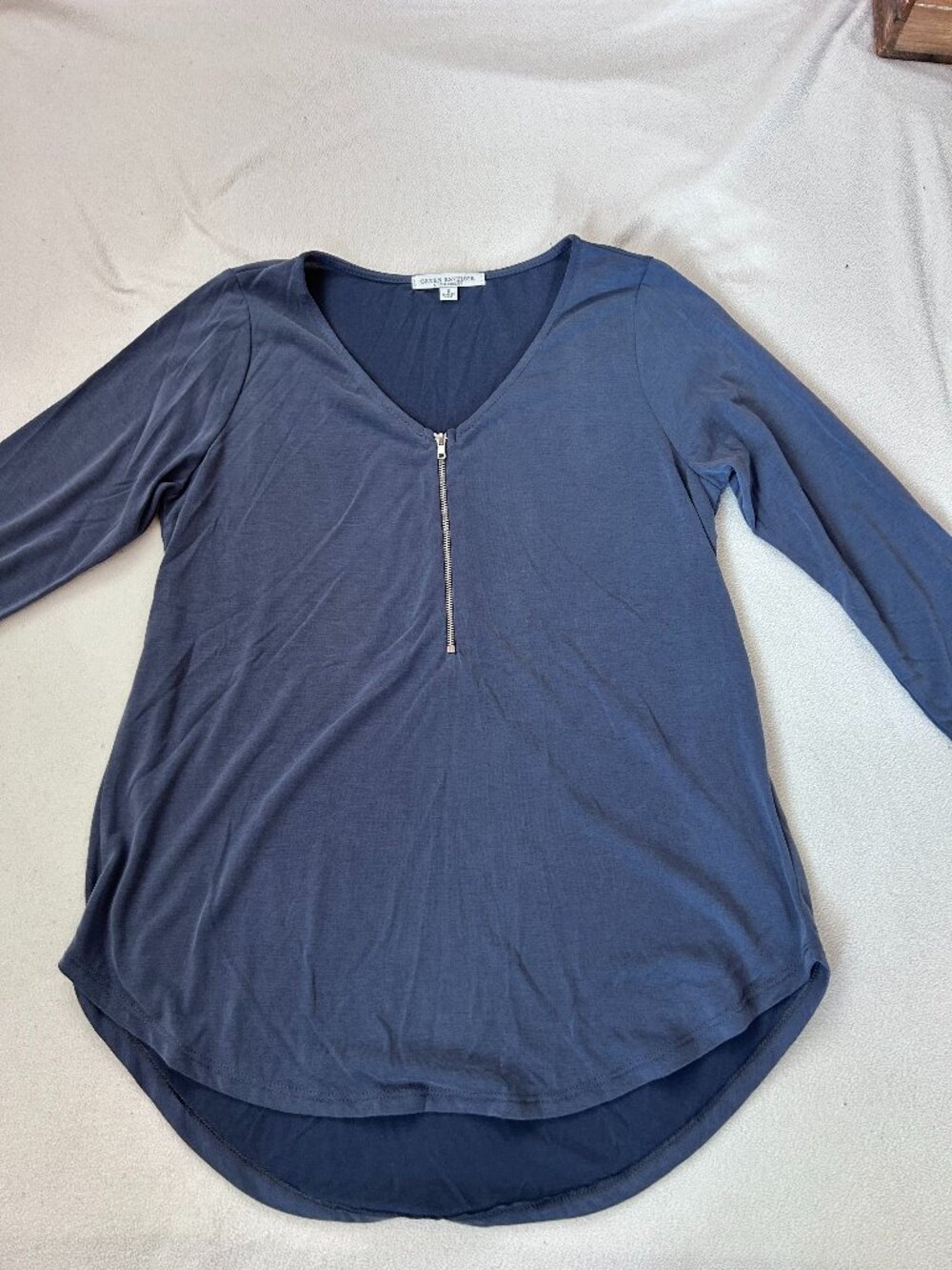 Green Envelope Los Angeles Long Sleeve Zip Front Top | Size Small
